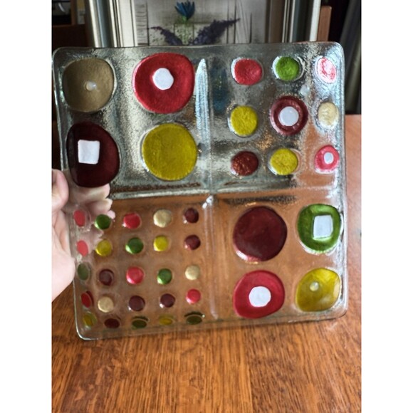 Lori Siebert for SILVESTRI Glass Fusion Abstract Circles Plate Platter Tray Dish - Picture 3 of 6